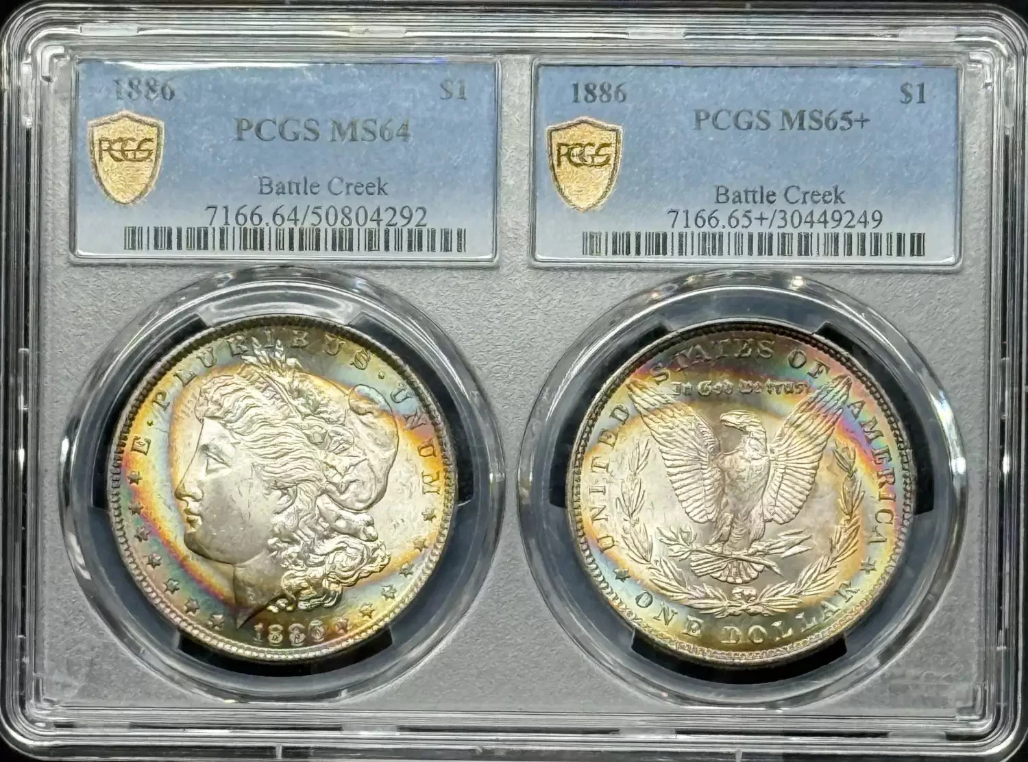 1886 Morgan Silver Dollar PCGS MS-64 Rainbow Toning