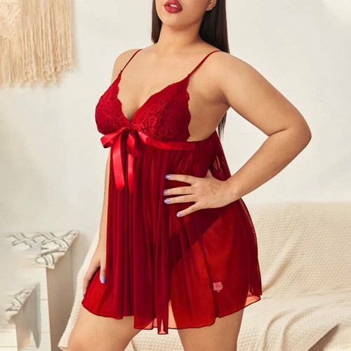 Plus Size Womens Sexy Lingerie Nightdress Thong Underwear Set Babydoll Nightwear - Picture 8 of 16