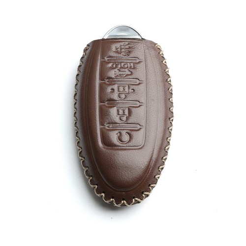 Brown Leather Key Fob Cover 5 Buttons for Nissan Rouge Murano Maxima Infiniti - Picture 3 of 6