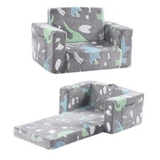 Toddler Chair Kids Couch, 2-in-1 Toddler Soft Sherpa Couch Fold Grey Dinosaur