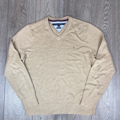 Tommy Hilfiger Sweater Men Large Brown V Neck Pima Knit Sweatshirt Lightweight - Picture 2 of 6