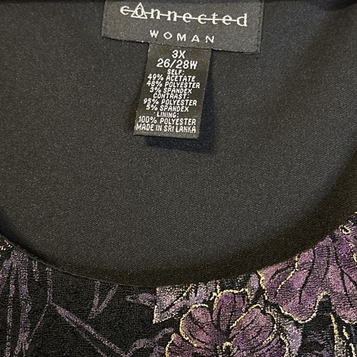 Connected Apparel Maxi Abito Midi 3X 26/28W Nero Viola Floreale Mantello Sovrapposizione - Foto 3 di 6