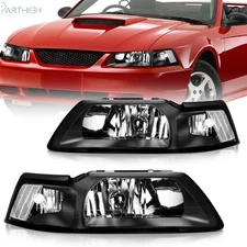 For 1999-2004 Ford Mustang Headlights Assembly Black Housing Left+Right