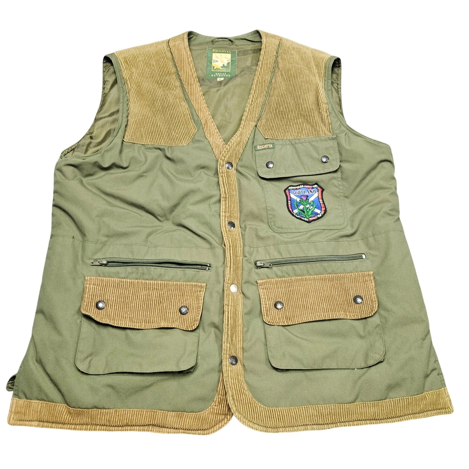 Regatta Field Utility Vest XL Green Brown Corduroy Trim Y2K Heritage Outdoors