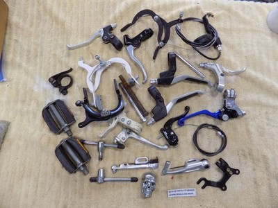 BICYCLE BMX BRAKE LEVERS BRAKE CALIPERS CABLES PEDALS ALL GOOD USED PARTS LOT #7