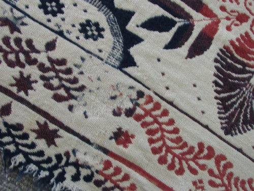 Antique 19th Century Pre Civil War Jacquard COVERLET Hand Woven Wool Stars Fish - Picture 9 of 15