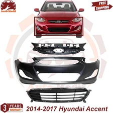 Front Bumper Cover Primed & Grille Assembly For 2014-2017 Hyundai Accent