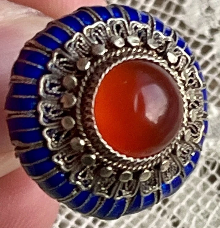 Anillo de filigrana cornalina Art Deco chino antiguo raro TLC COMO ESTÁ Foto 2 de 4