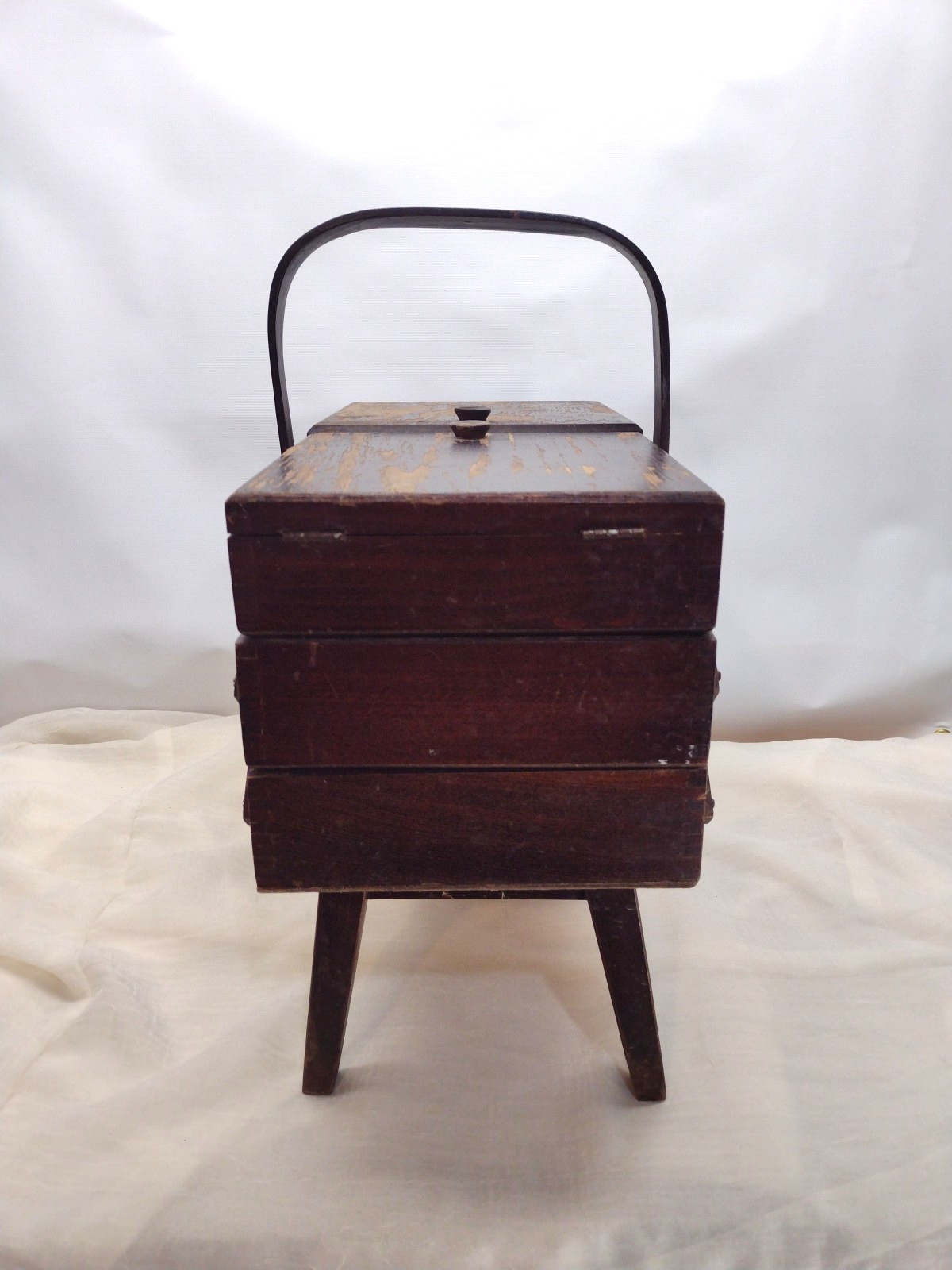Vintage Wood Sewing Box Accordion 3 Tier Fold Out For Restoration 1991 Restore
