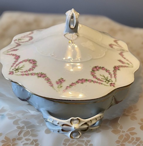 Antique M.Z. Austria Porcelain Covered Vegetable Dish. 1900’s Bridal Wreath- VG - Picture 1 of 7