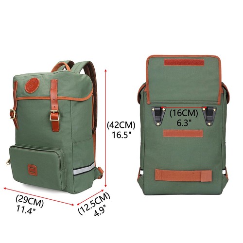 Canvas Leather Backpack Pannier for Bicycle Rear Rack, 15.6-16 inch Laptop Ba... - Picture 3 of 9