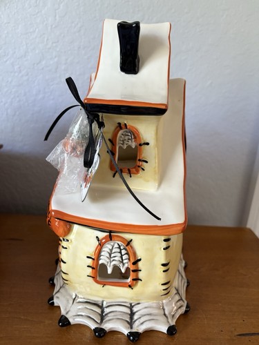 Blue Sky Clayworks Halloween PUMPKIN PALACE Tea Light Candle House NWT - Picture 4 of 7