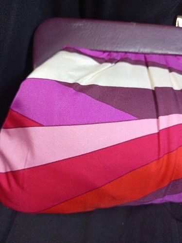 Banana Republic Silk Clutch Handbag Vibrant Floral Leather Trim Gold Hardware - Picture 3 of 24