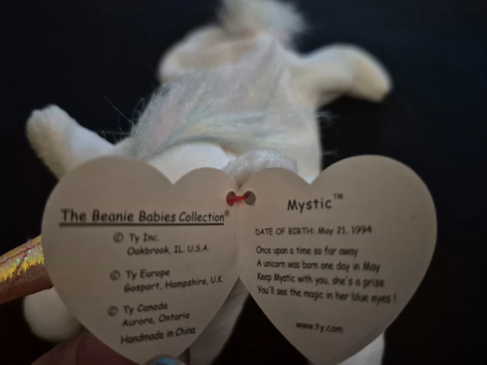 (IRIDESCENT MANE) “MYSTIC” Beanie Baby Unicorn Retired Rare Ty 93-94 Tag Errors - Image 4 of 4