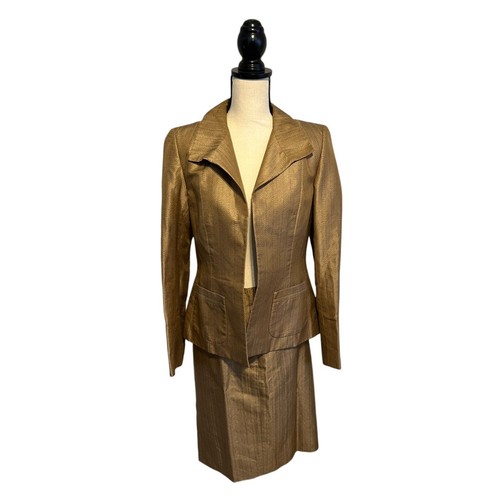 Dana Buchman Silk Blend Skirt Suit Womens Size 4 Brown Fully Lined Formal Wear - Picture 2 of 8
