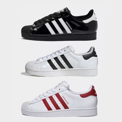 ADIDAS Superstar II Black White Red Patent Leather JR7313 Men's sz