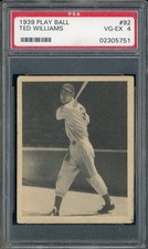 1939 Play Ball #92 Ted Williams Boston Red Sox RC Rookie HOF PSA 4 LOOKS NICER