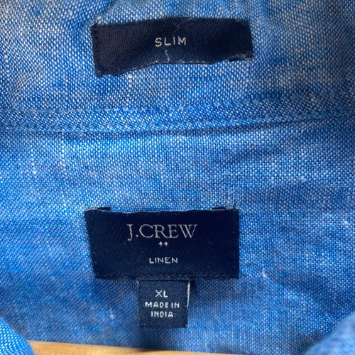 Camisa J Crew Hombre Talla XL Azul Lino Calce Ajustado Botones Manga Corta Costera - Imagen 11 de 14
