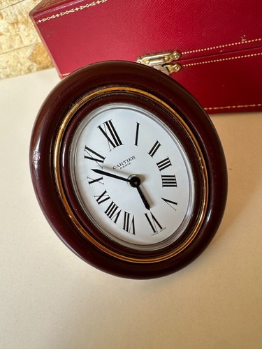RARE CARTIER PARIS PENDULETTE ALARM CLOCK TABLE TRAVEL LACQUERED MANUAL WIND BOX - Picture 7 of 23