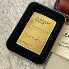 Zippo 007 Golden Eye Collector Torch Lighter with Leather Case Used