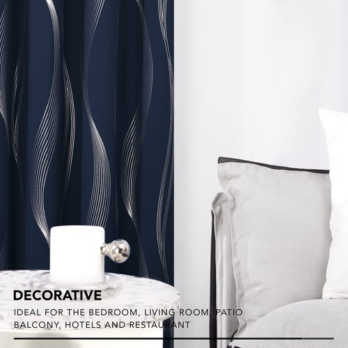 Deconovo Blackout Curtains - Silver Wave Print, Thermal Insulated, Noise Redu... - Picture 4 of 9