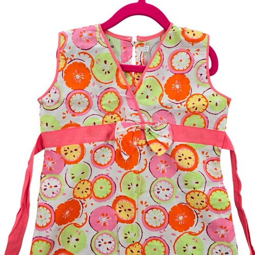 Rosa Blumen Obst Print Sommer Tunika ärmellos Gürtel Baumwolle Top Mädchen Kleinkind 5T - Bild 3 von 4
