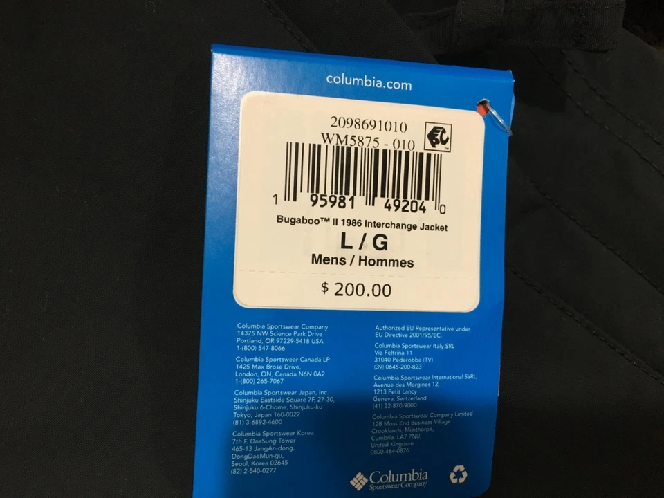 NWT $200.00 Coumbia Mens Bugaboo II 1986 Interchange Jacket Black Size XL - Image 2 of 3