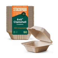 100% Compostable Clamshell Take Out Food Containers [6x6" 50-Pack] Heavy-Duty...