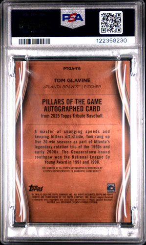 2025 Topps Tribute Pillars Of The Game Autografi Tom Glavine Gold 21/75 PSA 10 - Foto 2 di 2