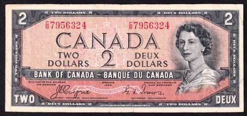 Canada 1954 $2 Two Dollar Devils Face Banknote Coyne - Towers C/B 7956324 - Picture 1 of 2