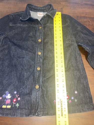 Disney Jacket Womens Medium Denim Dark Wash Embroidered Mickey Floral Button  - Picture 6 of 7