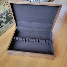 Oak Solid Wood Flatware Silverware Storage Box Brown Liner 17"x11 3/4"x4.5"