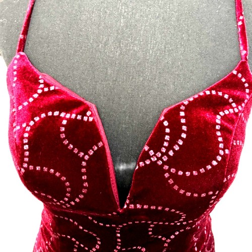 Y2K rotes Samt Whimsigoth Midikleid V-Ausschnitt Spaghettiträger Glitzer Detail Gr. S - Bild 5 von 9