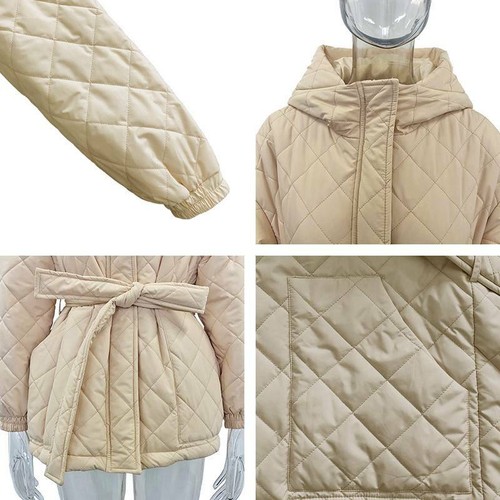 Hooded Parkas Cotton Jackets Women Short Coats Fashion Belt Female Solid Thick - Picture 12 of 15