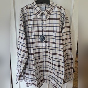NWTs Brooks Brothers Original Polo Button-Down Oxford Shirt Cream & Blue Plaid