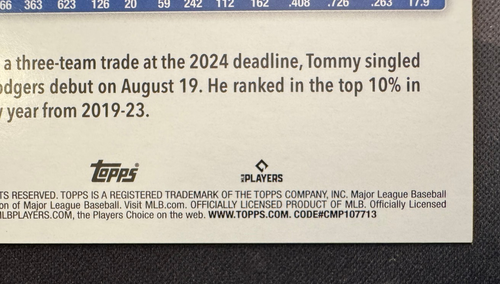 2025 TOPPS SERIE 1 #214 TOMMY EDMAN DANCING DODGER VARIANTE CODICE SSP #7713 - Foto 3 di 3