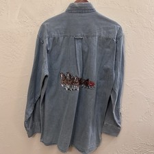 Pine Island International Denim Shirt Men’s M Budweiser Clydesdale Embroidered