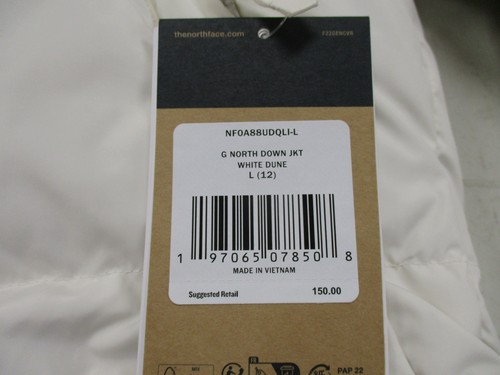 THE NORTH FACE GIRL'S NORTH DOWN HOODED JACKET SIZE LARGE WHITE NF0A88UDQL1-L - Picture 12 of 12