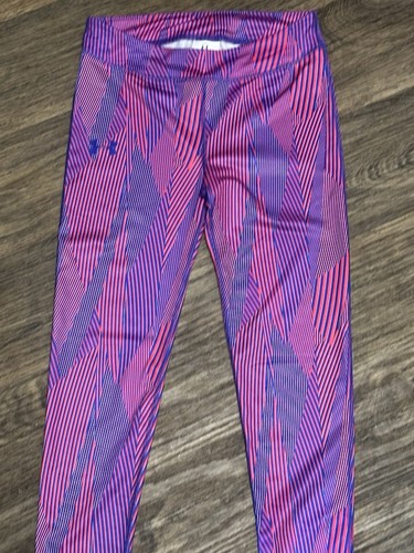 Under Armour girls Compression Leggings Heat Gear Size Youth Large Pink And Blue - Picture 3 of 19