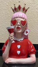 Figura Reina de Corazones Rosa Pelo Corona Corazón Gafas de Sol Cóctel Busto