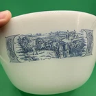 VTG. Glasbake By Royal 10” Nesting Mixing Bowl Currier & Ives Milk Glass HTF