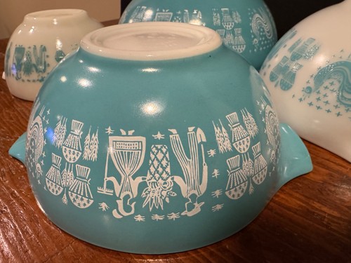 Vintage Pyrex Amish Butterprint Türkis & Weiß Nest 4 Aschenputtel Schalen - Bild 10 von 11