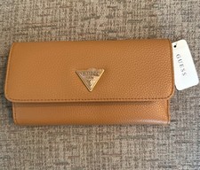 GUESS Cognac Folding Wallet with Logo, Zipper, Organizer for Women