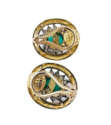 Pendientes de clip Omega de oro amarillo de 18 quilates con diamantes de 0,68 quilates de esmeralda de 2,00 quilates SECRET - Imagen 9 de 12