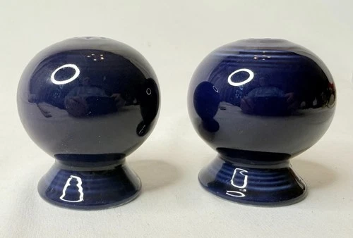 Fiesta Ware Salt Pepper Ball Shakers Cobalt Blue Rubber Stoppers Great Condition