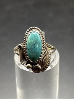 Vtg SIGNED Handmade Native American Navajo Sterling Silver Turquoise Ring Sz 5