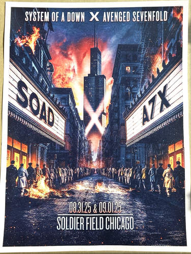 OFFICIAL SYSTEM OF A DOWN A7X POSTER Embossed ADMAT Soldier Field Chicago 2025 - Picture 1 of 9