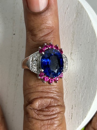 Hermoso anillo de plata esterlina de zafiro y rubí creado en laboratorio 10 - Imagen 6 de 14