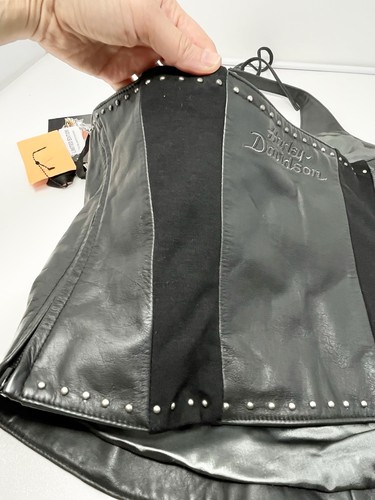 Neu Harley Davidson Damen schwarz Biker Leder Crop Top Neckholder Nieten Medium - Bild 10 von 18