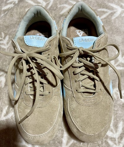LA Gear Womens Running Shoe Size 8.5 Leather Suede Gray/Blue Stripe Cushioned - Picture 7 of 9